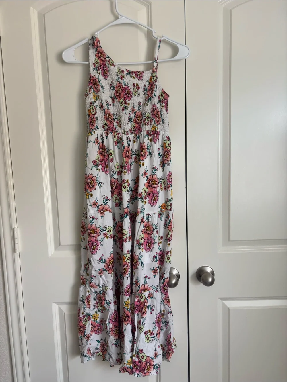 Justice White Maxi Dress with Pink Floral Print